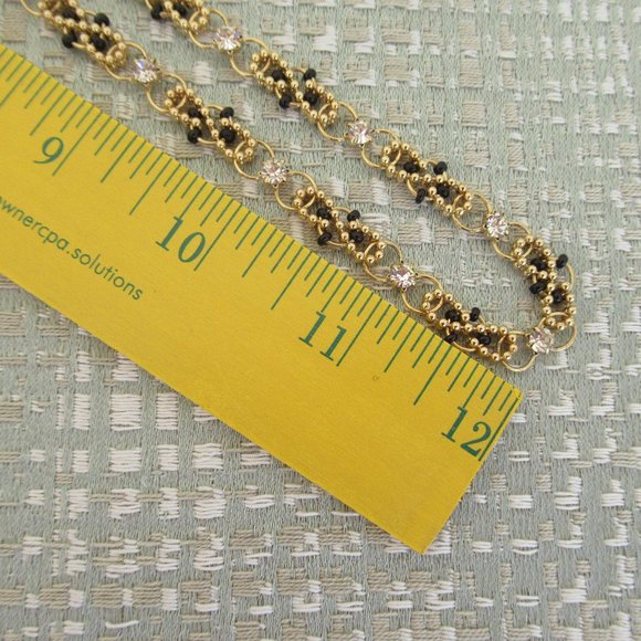 Vintage Set of Necklace & Bracelet Infinity, Black Beads, Gold Tone w/ Crystals - Picture 6 of 7